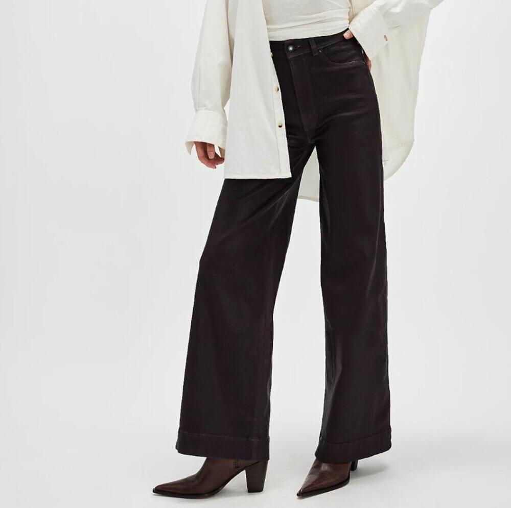 DL1961 Hepburn Black Velvet High Rise Wide Leg Jeans Size 33 NWT